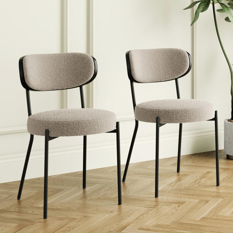 Mixed Material Dining Chair Set Boucle Upholstery Bentwood Back