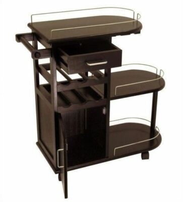 Mobile Bar Cart with Slatted Bottom Bottle Storage and Casters