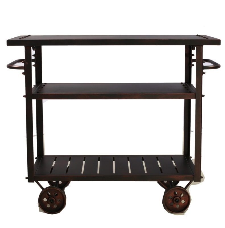Mobile Beverage Cart With Removable Tray Shelf, Rustic Copper Finish