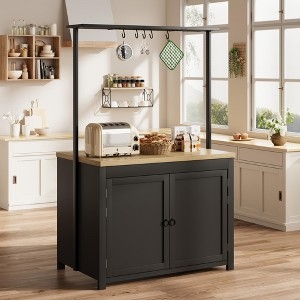 Mobile Industrial Kitchen Cart with Open Shelves & Side Hooks