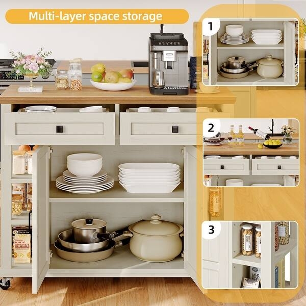 Mobile Kitchen Island Cart with Butcher Block Top and Towel Rack, Black