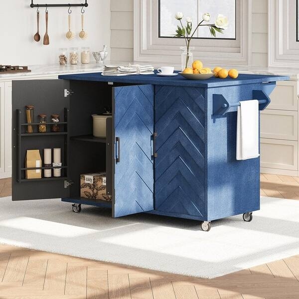 Mobile Kitchen Island Cart With Light Wood Finish And Drop Leaf