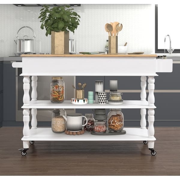 Mobile Kitchen Island Cart with Utility Drawers, Slatted Shelf Storage.