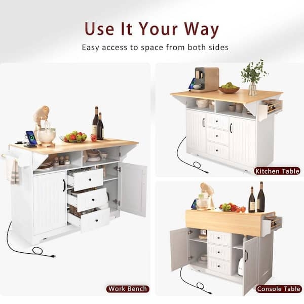 Mobile Kitchen Island White Spice Rack Drop Leaf Storage Drawers