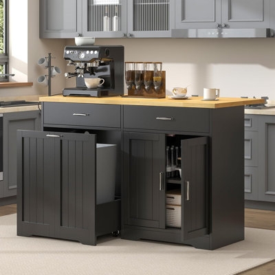 Mobile Kitchen Island With Power And Tilt Out Trash Storage