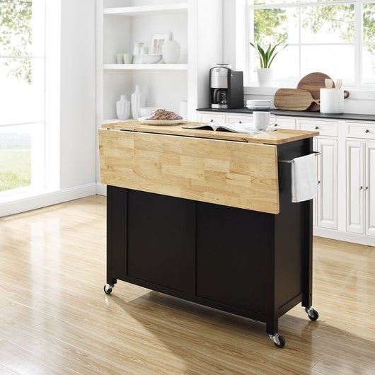 Mobile Kitchen Island with Seating, Drop Leaf, and Tucked Stools