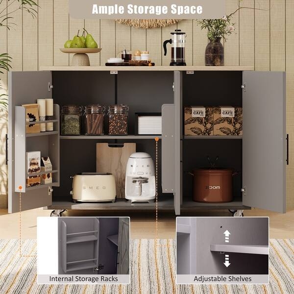 Mobile Kitchen Island With Storage And Side Shelving Racks
