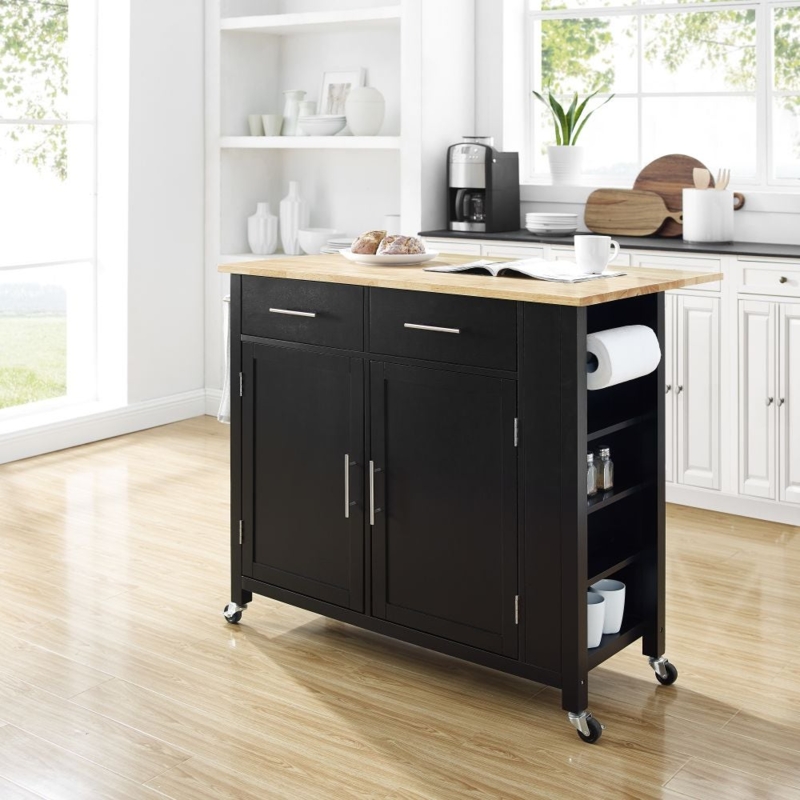 Mobile Kitchen Island with Storage, Spice Rack, and Drop Leaf