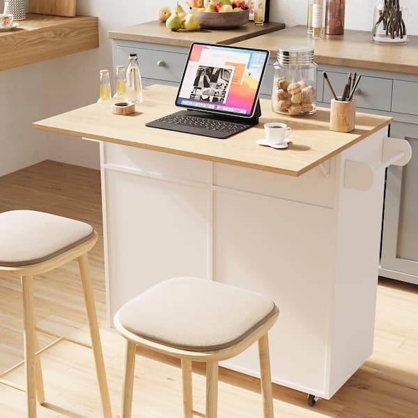 Mobile Kitchen Island with Wood Top, Side Racks, and Casters