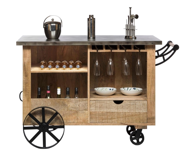 Mobile Pipe Frame Drinks Trolley With Three-Tier Storage, Black Metal