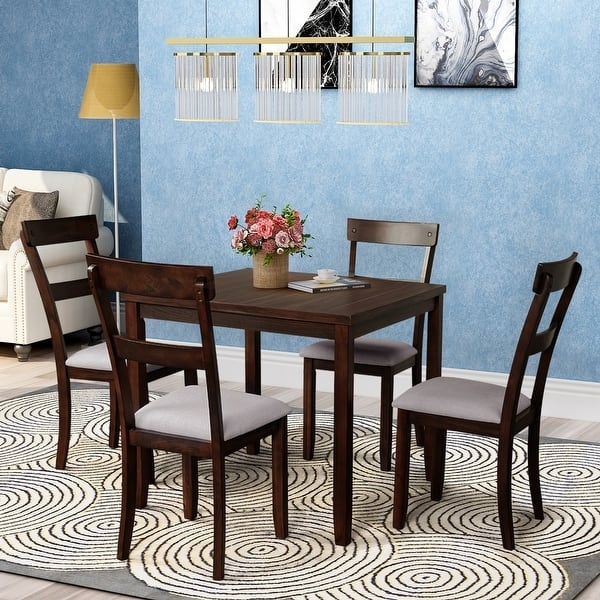 Modern 5-Piece Dining Set with Grey Upholstered Fabric Chairs