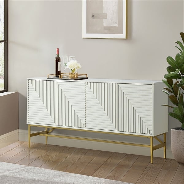 Modern Accent Cabinet Geometric Faceted Texture Gold Metal Legs