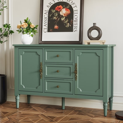 Modern Accent Cabinet in Sage Green with Diamond Pattern and Gold Legs