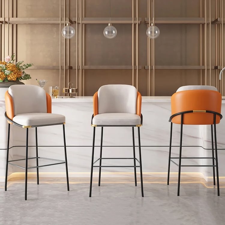 Modern Bar Stools, Two Tone Upholstery, Wrap Around Back