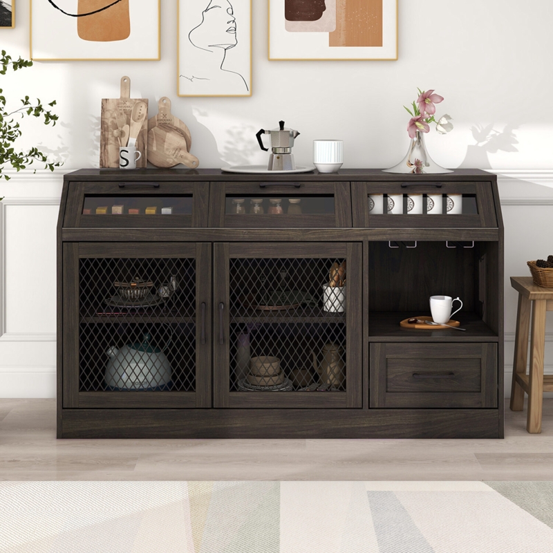 Modern Buffet Cabinet with Six-Compartment Storage Layout