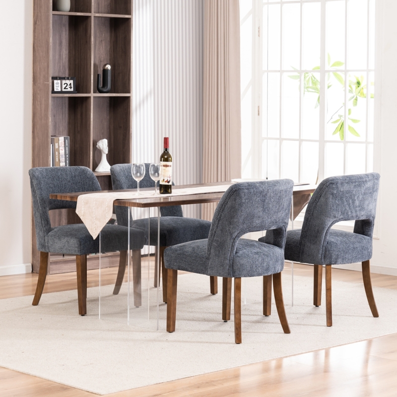 Modern Charcoal Upholstered Dining Chair with Textured Weave Fabric