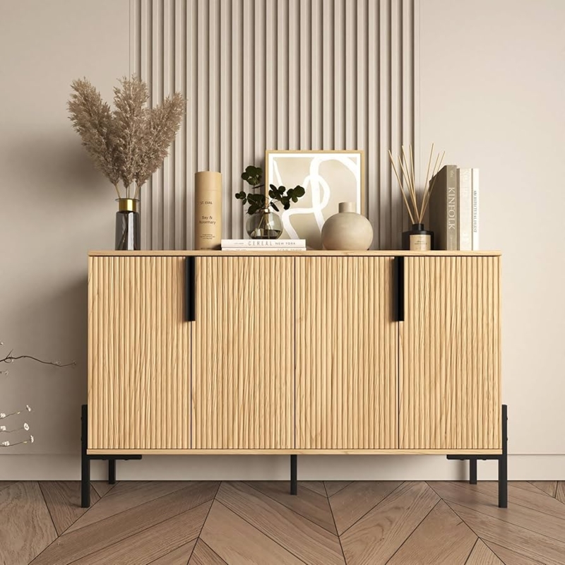 Modern Chevron Sideboard with Gold Legs & Four Doors