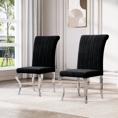 Modern Dining Chair in Blush Pink Velvet with Channel Tufting