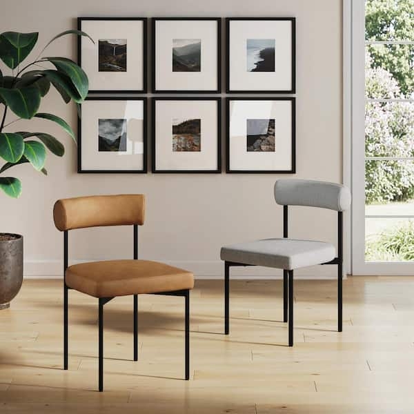 Modern Dining Chair Light Gray Upholstered Backrest Cutout Metal Legs