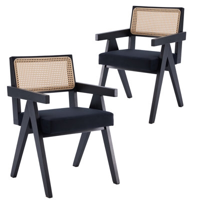 Modern Dining Chair Natural Wood Frame with Woven Cane Backrest