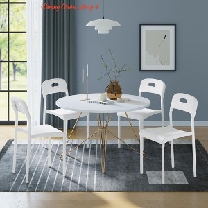 Modern Dining Chair White Plastic Cutout Handle Black Metal Legs