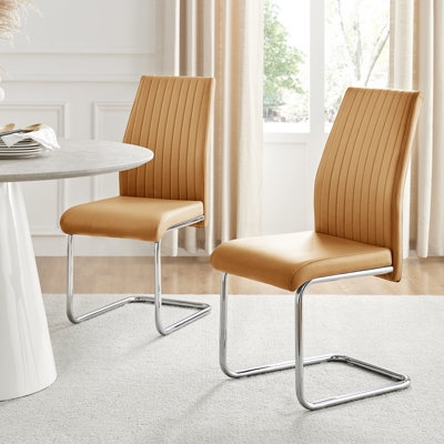 Modern Dining Chairs with Orange Upholstery and Chrome Cantilever Base
