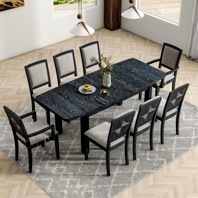 Modern Dining Room Set Black Double Pedestal Slat Back Chairs
