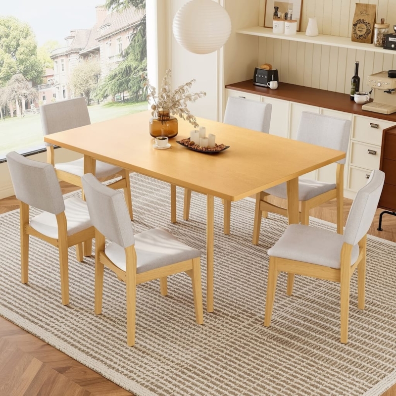 Modern Dining Set Gray Upholstery Tapered Legs Rectangular Table