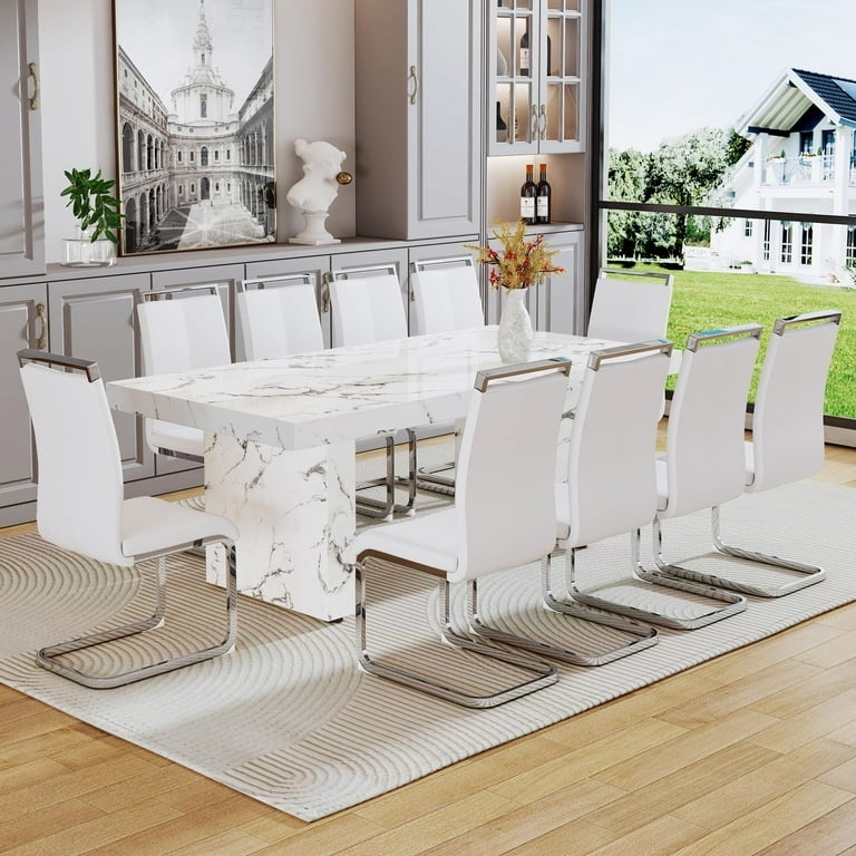 Modern Dining Set with Faux Marble Top and Charcoal Bucket Chairs
