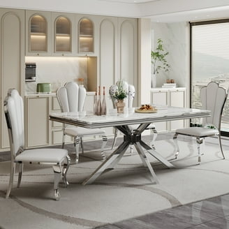 Modern Dining Table featuring Polished Gold U-Shaped Legs