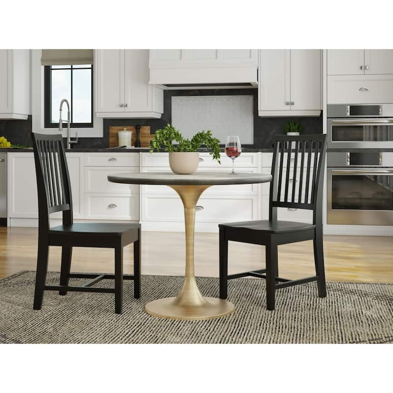 Modern Dining Table with Antique Gold Tulip Base, Gray Wood Top