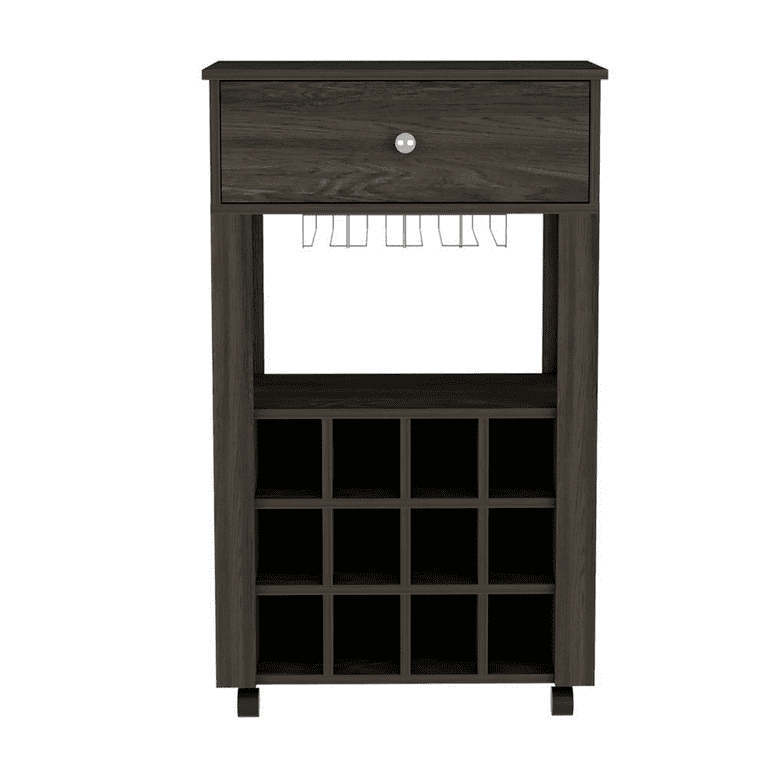 Modern Espresso Bar Cart boasting 12-Bottle Wine Rack Capacity