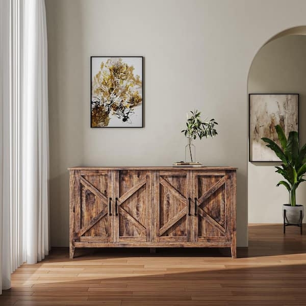Modern Espresso Sideboard with Open Shelves and Mixed Storage Cubbies