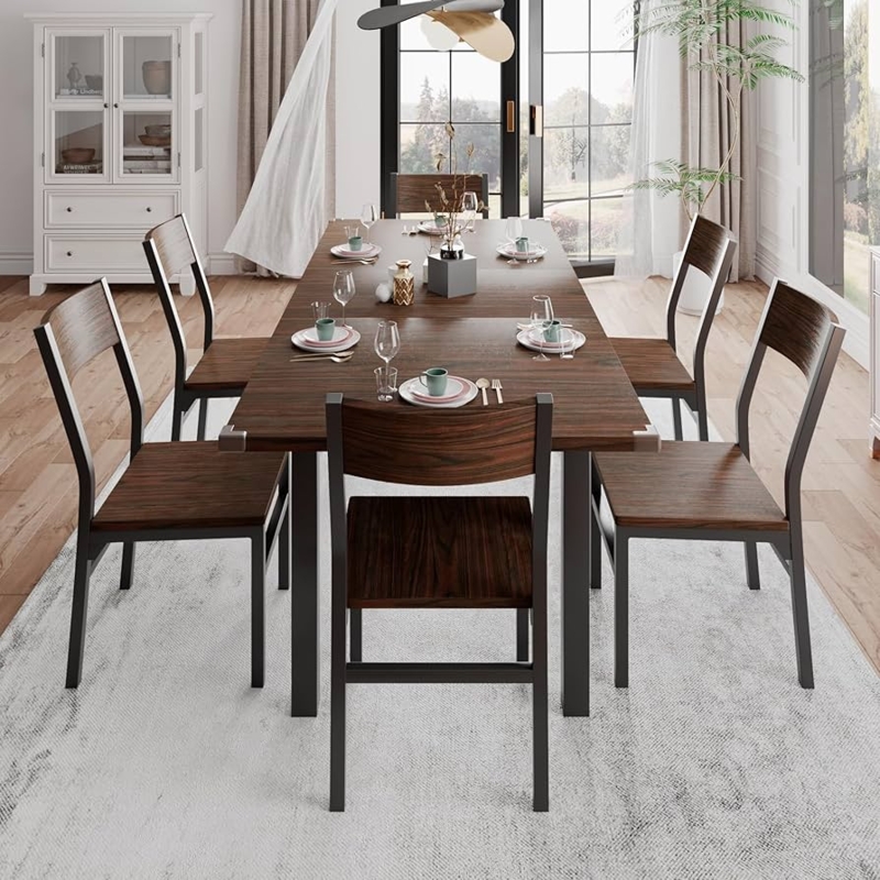 Modern Extendable Dining Set: Dark Top with Gray Metal Leg Chairs