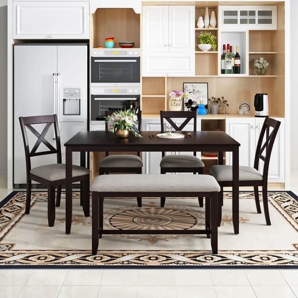 Modern Farmhouse 6-Piece Dining Set with Upholstered Bench Seating