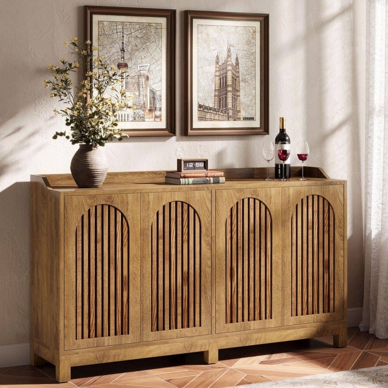 Modern Farmhouse Buffet with Mesh Door Panels and Adjustable Shelves
