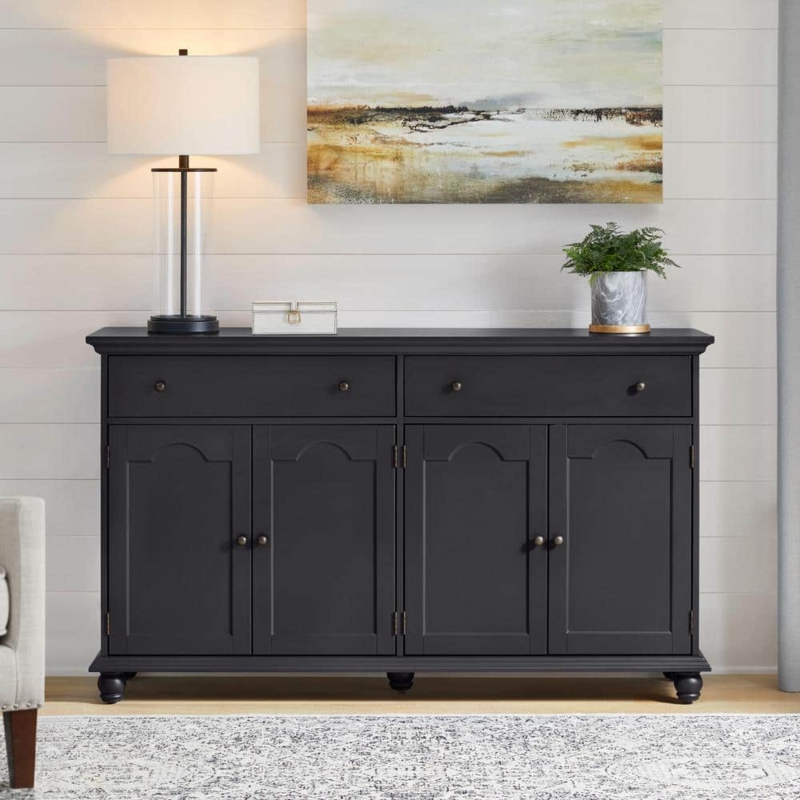 Modern Farmhouse Buffet with Wood Top and Grooved Doors