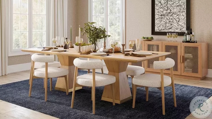 Modern Farmhouse Dining Room Set with Thick Wood Pedestal Table