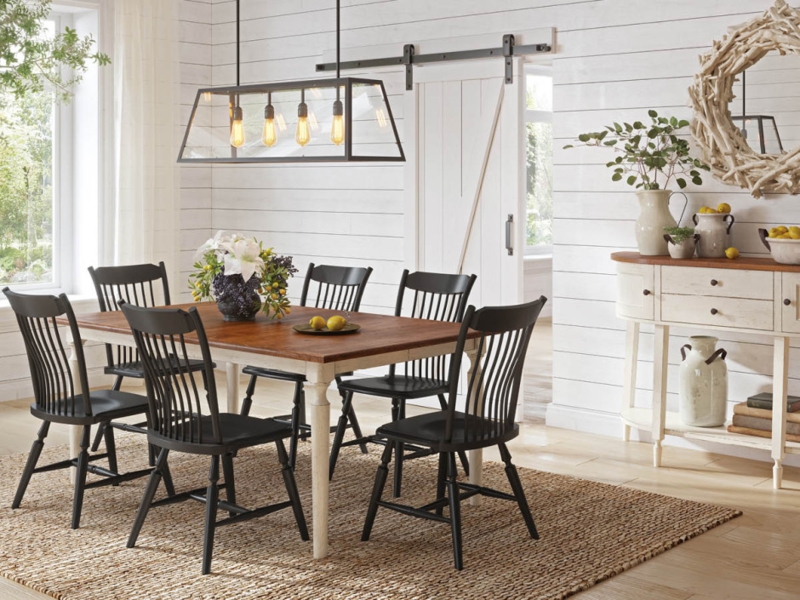 Modern Farmhouse Dining Set Dark Wood Windsor Chairs