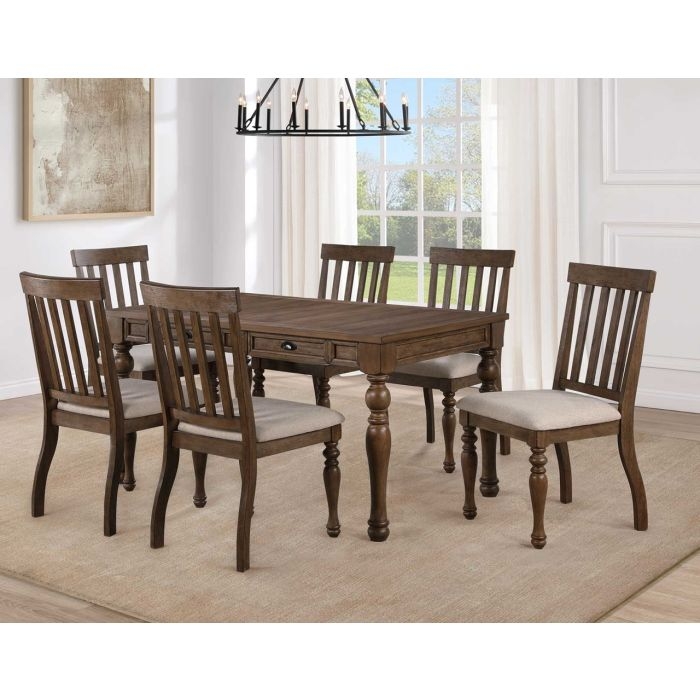 Modern Farmhouse Dining Set Round Pedestal Table Two-Tone Caramel Cream