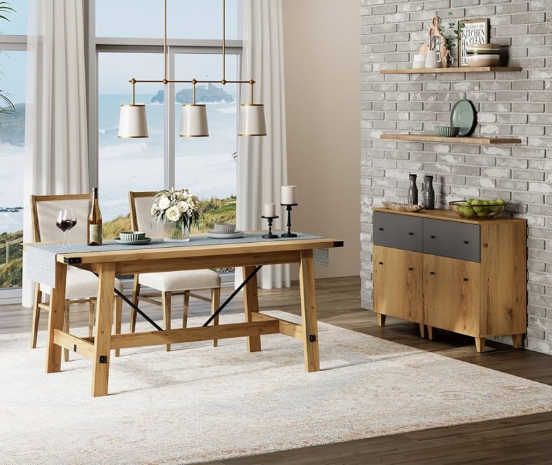Modern Farmhouse Dining Set with X-Brace Buffet