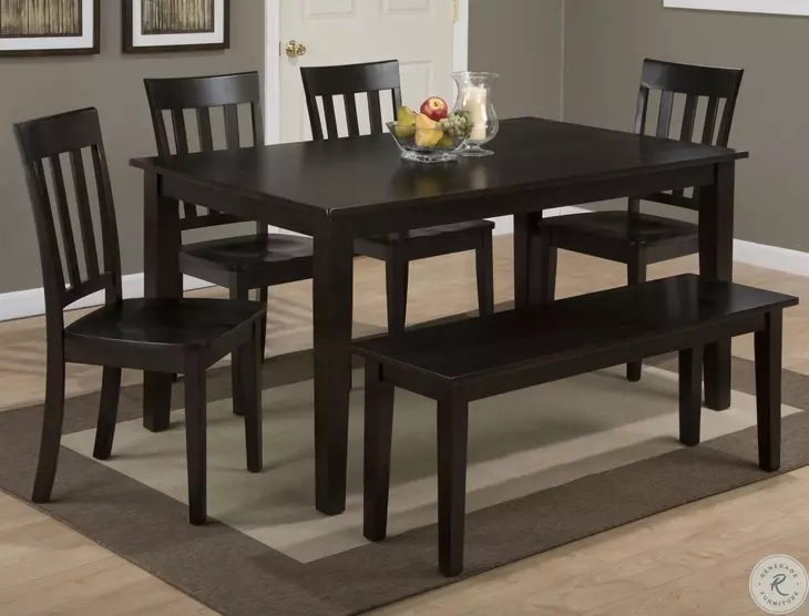 Modern Farmhouse Dining Table Set with Slat Back Chairs and Bench