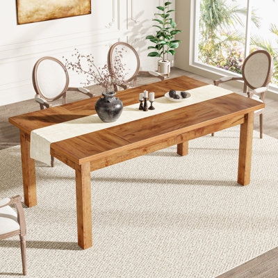 Modern Farmhouse Dining Table Trestle Base Cross Brace Brown