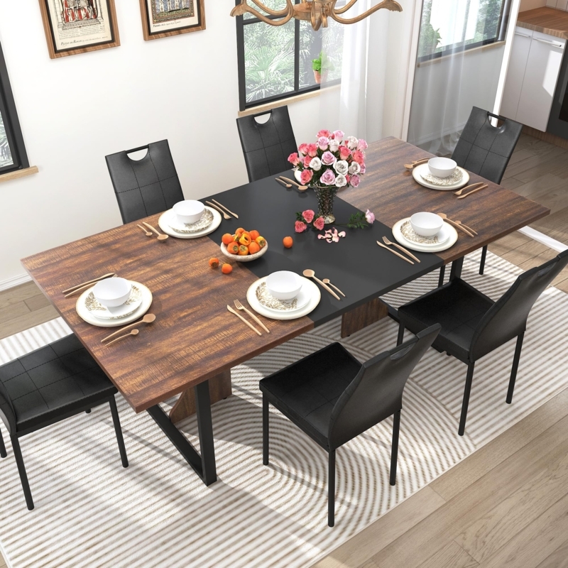 Modern Farmhouse Dining Table with Black Spindle-Back Chairs