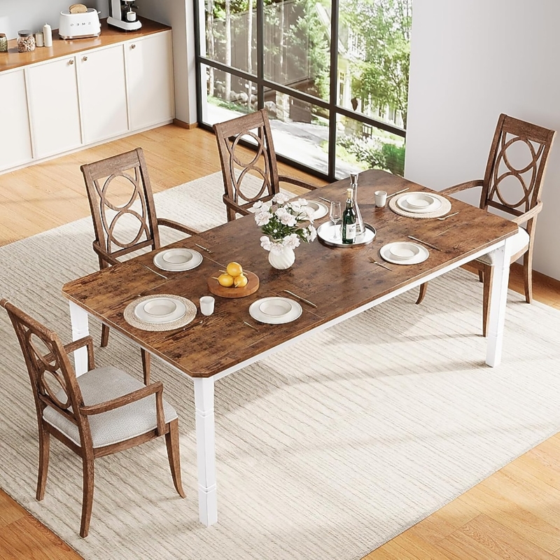 Modern Farmhouse Dining Table with Heavy Duty Black Metal X-Base