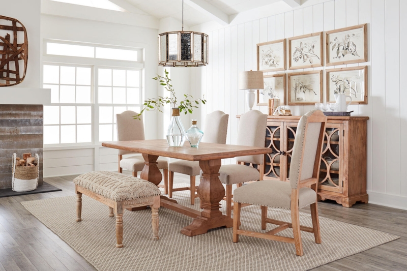 Modern Farmhouse Dining Table with Tapered Legs, Natural Finish