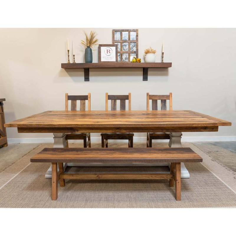 Modern Farmhouse Dining Table with White Trestle Base and Plank Top