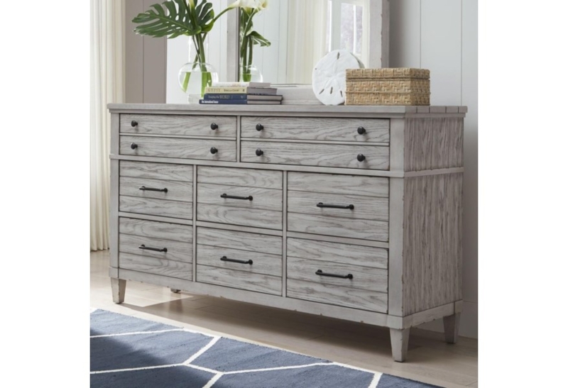 Modern Farmhouse Dresser Whitewashed Distressed Finish Mixed Hardware
