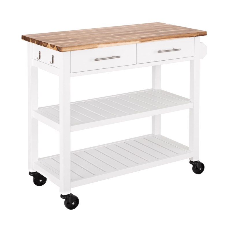 Modern Farmhouse Kitchen Cart, White with Dual Towel Bars