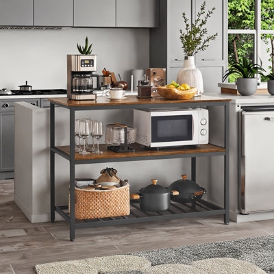Modern Farmhouse Kitchen Island Rolling Cart with Slatted Shelves